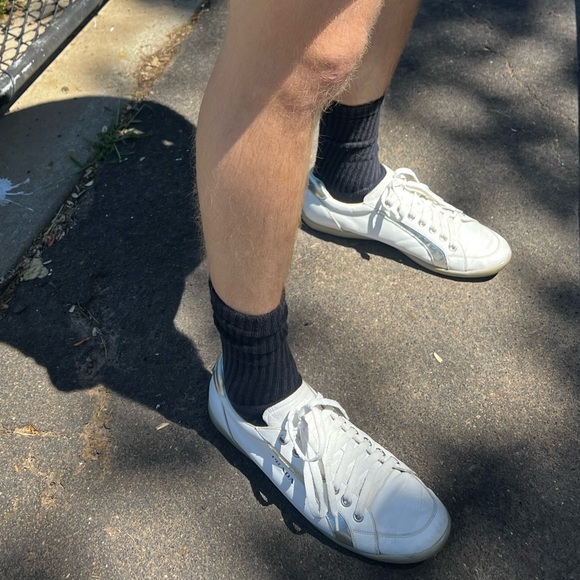 PRADA MEN SILVER FOIL METALLIC SHOES LEATHER SNEAKER SPORT 11 RUNNER WHITE ITALY - Picture 2 of 16